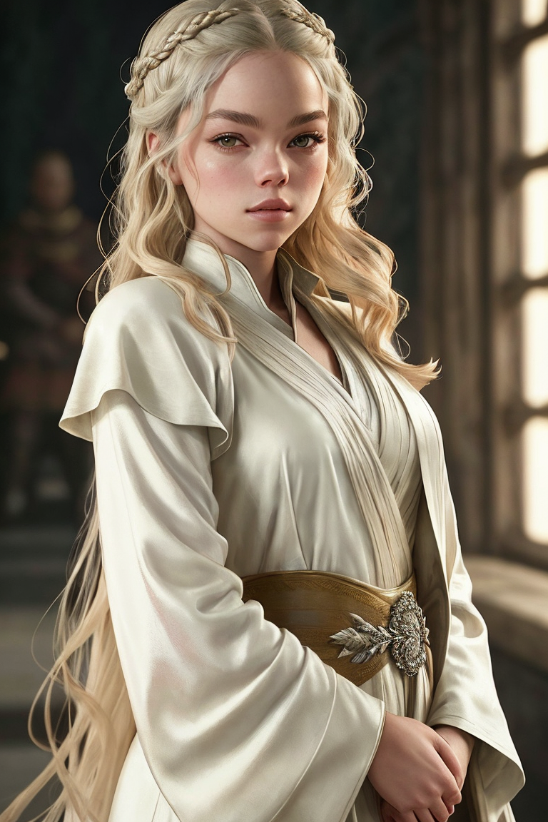 00152-389022007-dreamshaper_7-photo of (m4lc0ck-130), a woman as a (sexy Targaryen) in (Game of Thrones_1.2), (wearing a long sleeve white robe_1.1), (in the.png